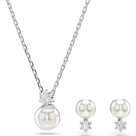 Swarovski jewelry set with crystal necklace and matching pearl earrings, elegant and sophisticated design for special occasions.