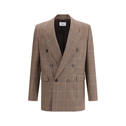 Saint Laurent Beige Wool Blazer with double-breasted design and padded shoulders for a classic tailored look.
