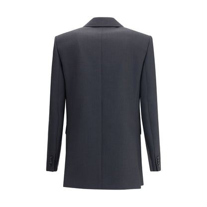 Back view of Saint Laurent Black Wool Clothing double-breasted blazer with peaked lapels and oversized fit, composed of 100% wool.