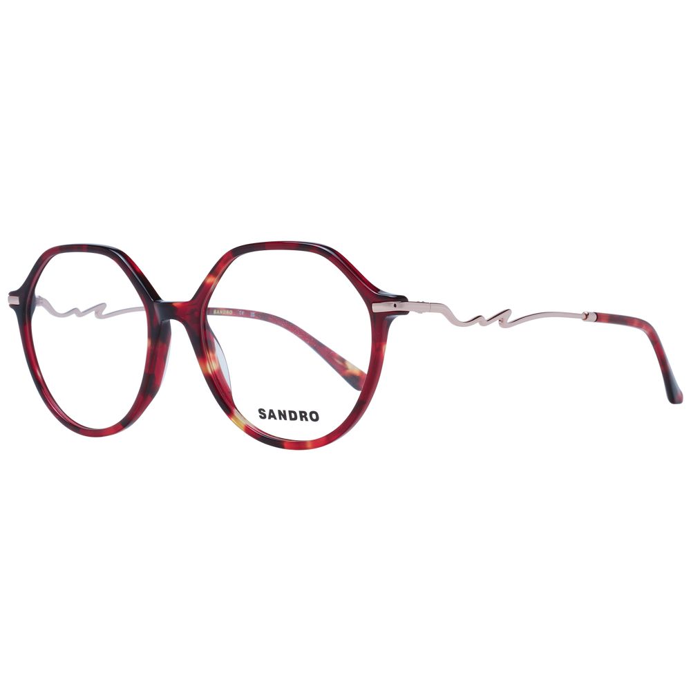 Sandro Red Acetate Glasses (Frames) for women with full-rim round style, demo lenses, and branded case.