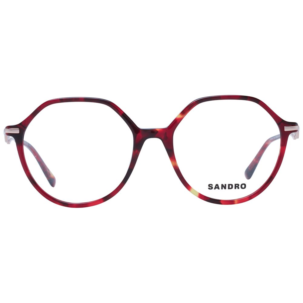 Sandro Red Acetate Glasses (Frames) for women, full-rim round style, red acetate material, includes branded case.