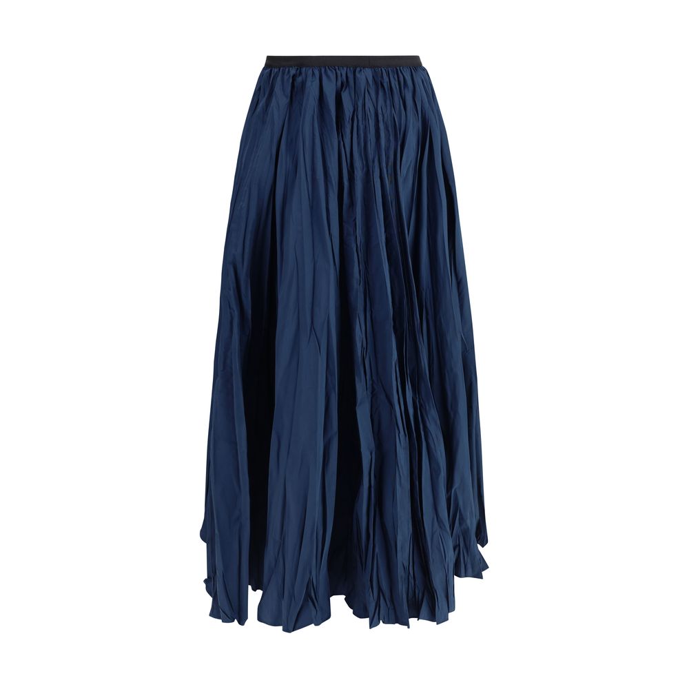 Sara Roka Blue Polyester Midi Skirt with crinkle effect and elastic waistband, perfect for sophisticated look and comfortable fit.