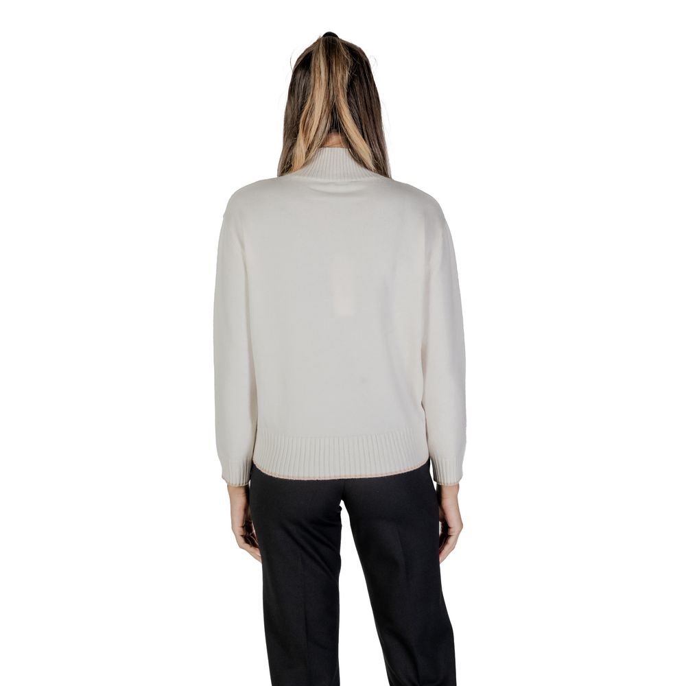 Back view of Street One Cream Polyester Sweatshirt showing ribbed hem and high neckline, perfect for style and warmth.