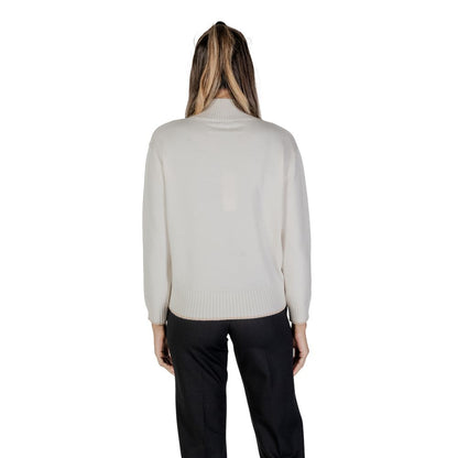 Back view of Street One Cream Polyester Sweatshirt showing ribbed hem and high neckline, perfect for style and warmth.
