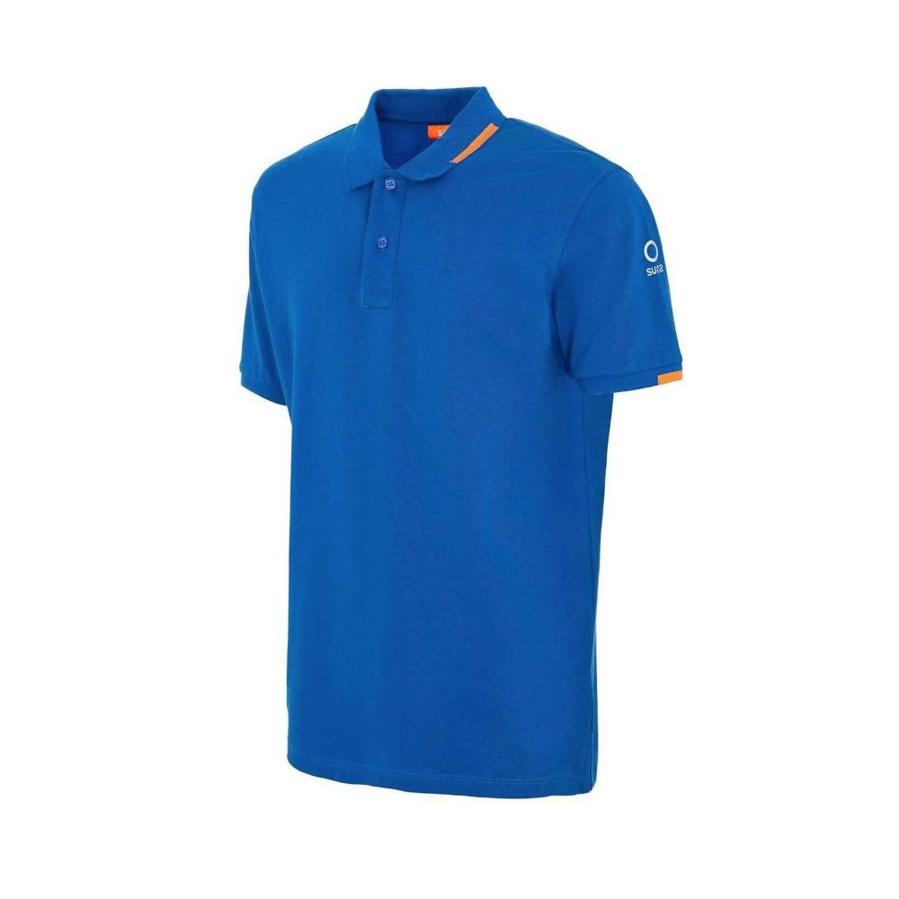Suns Blue Cotton Polo Shirt with ribbed collar and logo on sleeve