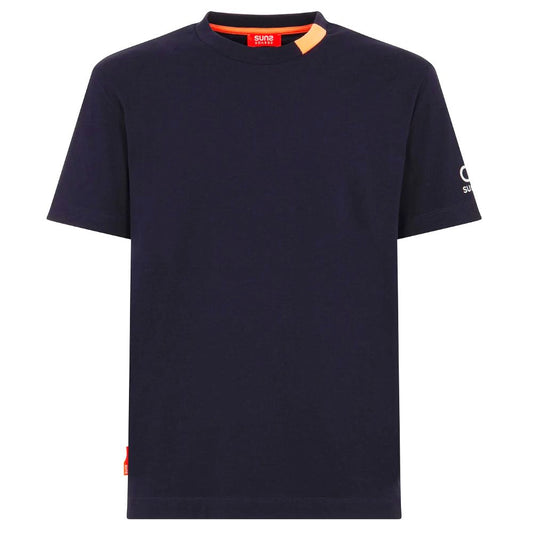 Suns Blue Cotton T-Shirt in dark blue, featuring stretch technical fabric for comfort.