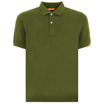 Suns Green Cotton Polo Shirt with ribbed collar and front button closure, featuring logo on left sleeve.