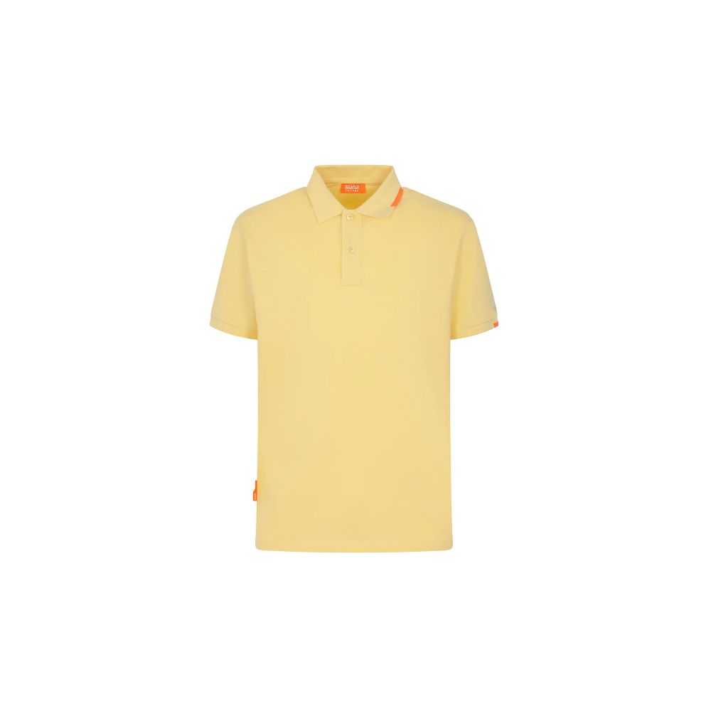 Suns Yellow Cotton Polo Shirt, featuring ribbed collar and front button closure, with logo on sleeve. Perfect for casual wear.