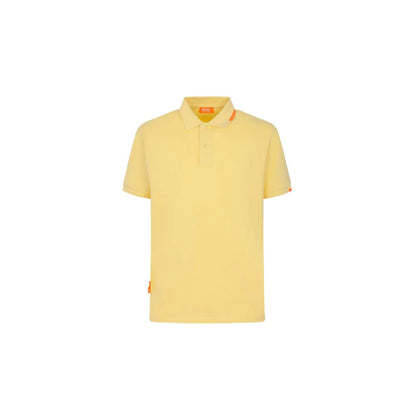 Suns Yellow Cotton Polo Shirt, featuring ribbed collar and front button closure, with logo on sleeve. Perfect for casual wear.