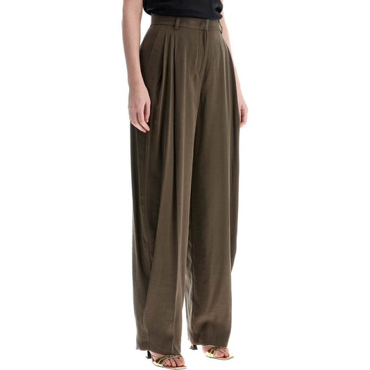 THE ANDAMANE khaki wide leg viscose trousers with front pleats