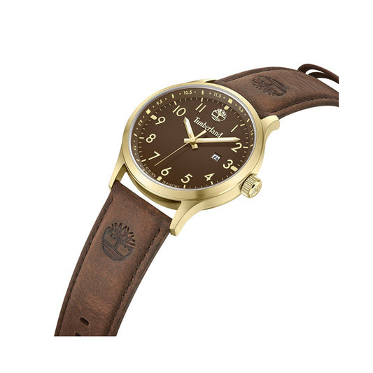 TIMBERLAND Mod. TRUMBULL wristwatch with gold case and brown leather strap.