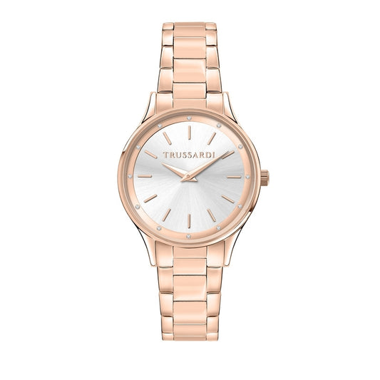 Luxury watch TRUSSARDI MOD. T-STAR with rose gold finish and silver dial. Elegant accessory for style and sophistication.