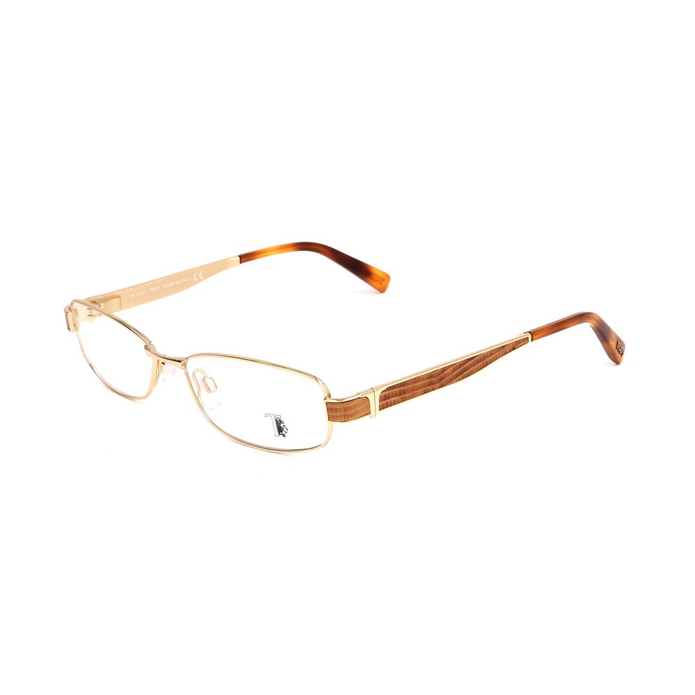 Side view of Tod's Pink Metal Frames with gold accents, showcasing thin metal temples and clear lenses. Size: 52/15/135 mm.