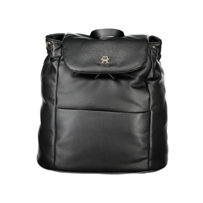 Tommy Hilfiger Black Polyester Women Backpack with sleek design and external pocket