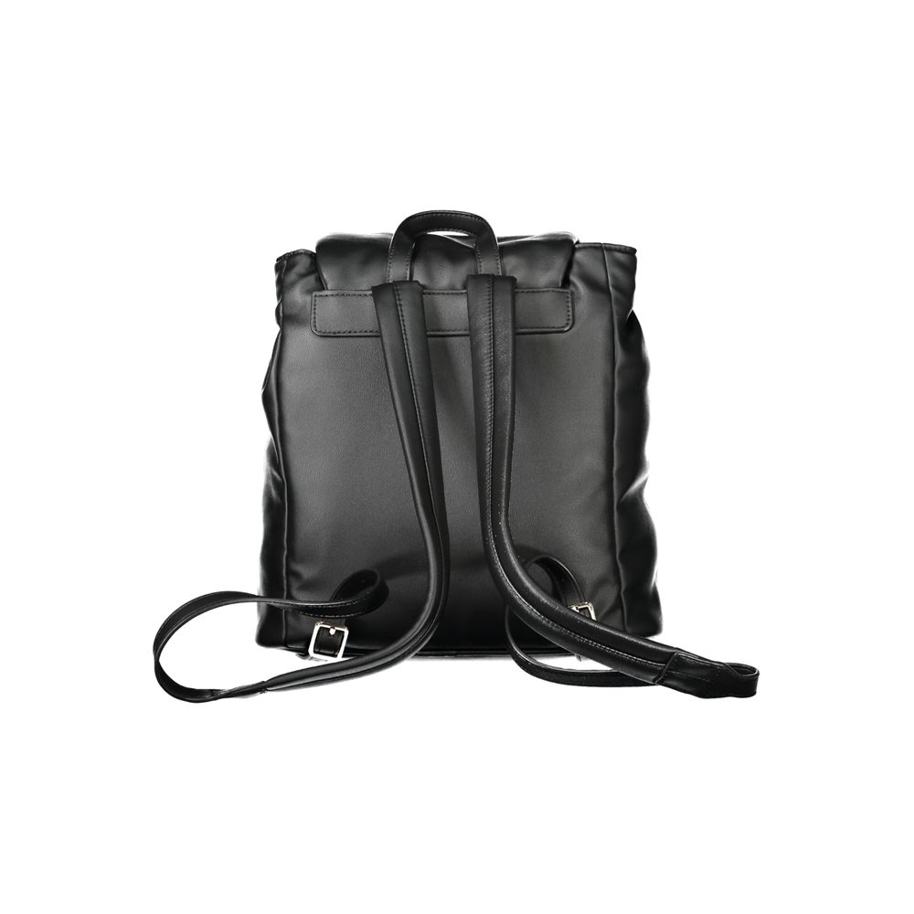 Tommy Hilfiger Black Polyester Women Backpack with adjustable straps and sleek design, back view