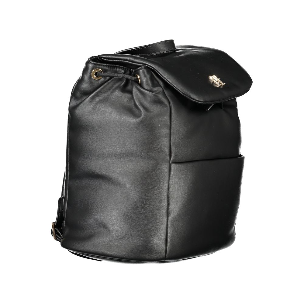 Tommy Hilfiger Black Polyester Women Backpack with sleek design and gold hardware detailing