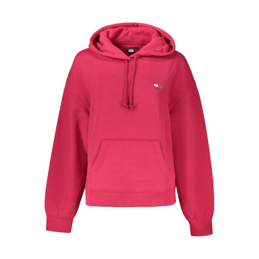 Tommy Hilfiger Pink Cotton Women Sweater, hooded pullover with iconic embroidery, long sleeves, 95% regenerative cotton blend.