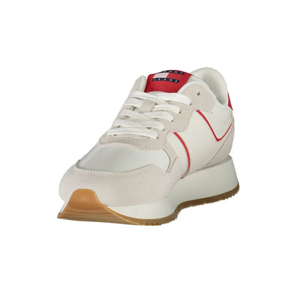 Front view of Tommy Hilfiger Red Leather Women Sneaker with contrasting details and removable insole for comfort and style.