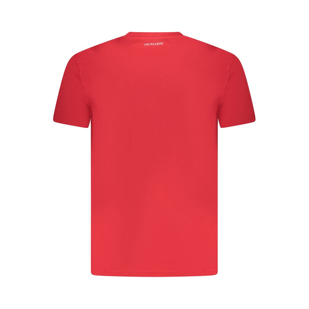 Trussardi Red Cotton Men T-Shirt with short sleeves and crew neck, featuring a distinctive logo design.