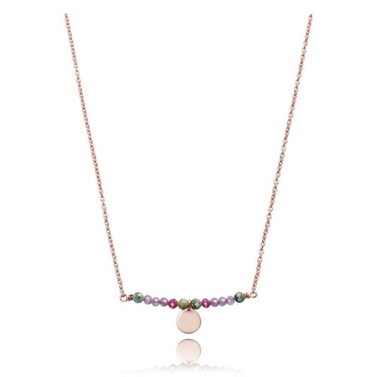 Elegant necklace featuring multicolored beads on a delicate chain with a round pendant, perfect for adding a touch of style to any outfit.