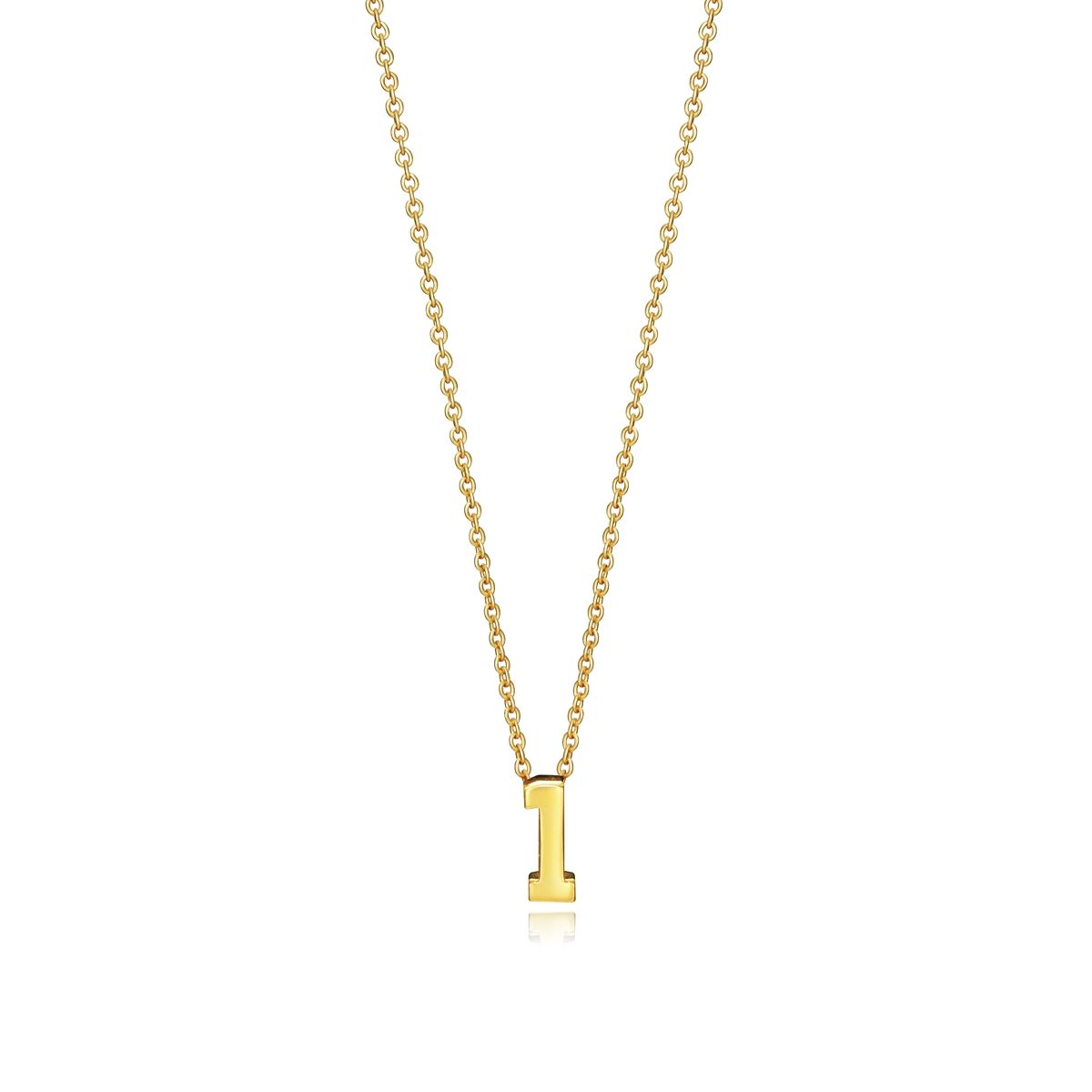 Gold necklace with letter 'I' charm on chain