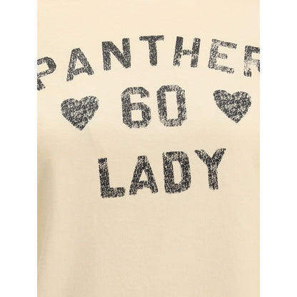 Valentino Beige Cotton T-Shirt with Panther Lady print design, showcasing ribbed crew neck and iconic style for AW25 season.