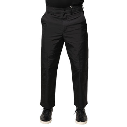 Valentino Black Mid Waist Men Tapered Dress Trouser Pants