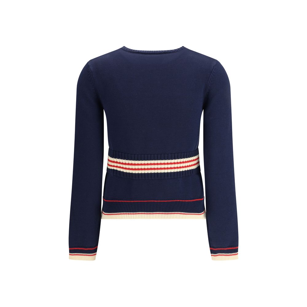 Back view of Valentino Blue Cotton Sweatshirt featuring ribbed cuffs and hem, ideal for Autumn-Winter 2025 fashion season.