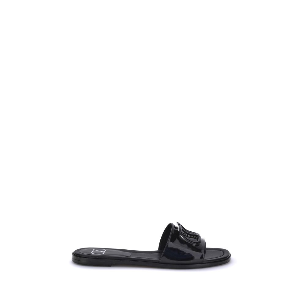 Valentino Garavani Black Calf Leather Bos Taurus Flat Sandals