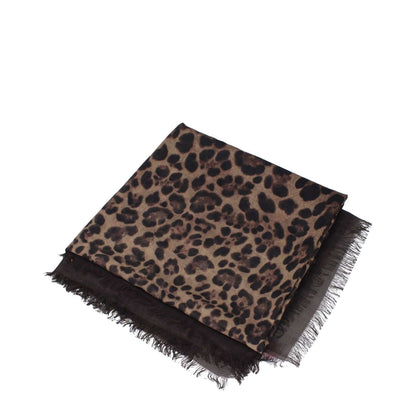 Valentino Garavani Brown Cashmere Foulard with leopard print and fringes, 140x140 cm, 70% cashmere and 30% silk, MPN EB104SSUAN2
