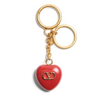 Valentino Garavani Coeur Royal key ring with red heart charm and logo, polished finish, size 13cm x 3.5cm