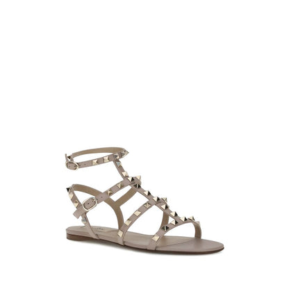 Valentino Garavani Gray Calf Leather Bos Taurus Flat Sandals