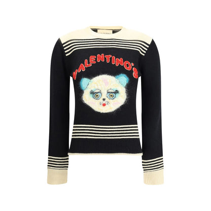 Valentino Multicolor Fleece Wool Sweatshirt with front embroidery and ribbed neck, perfect for an elegant and casual AW25 look.