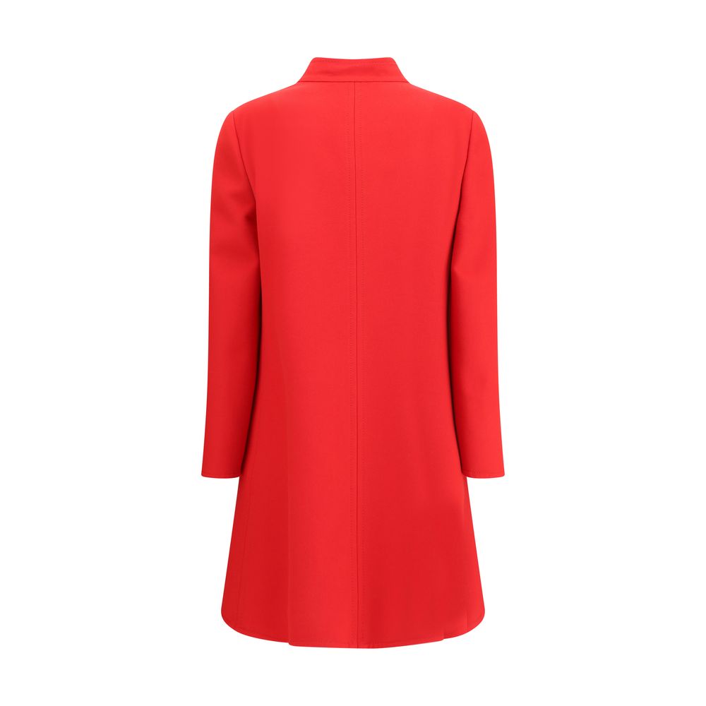 Back view of Valentino Red Fleece Wool Coat with tailored cut and iconic VLogo accents.
