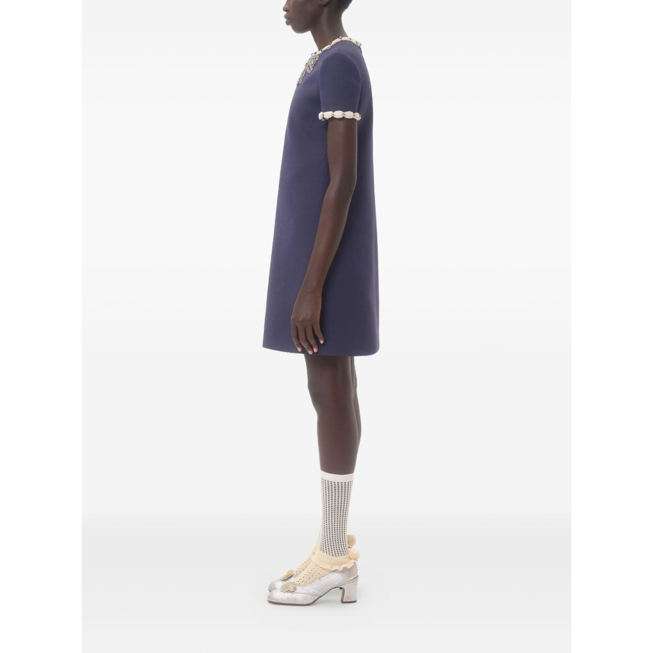 Valentino Short Embroidered Crepe Couture Dress