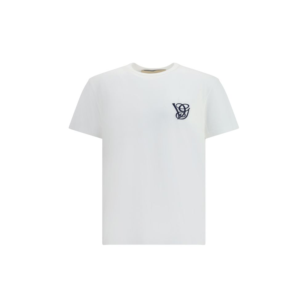 Alt Tag: Valentino White Cotton T-Shirt with VG logo and ribbed crew neck, made from 100% cotton for contemporary casual style and comfort.