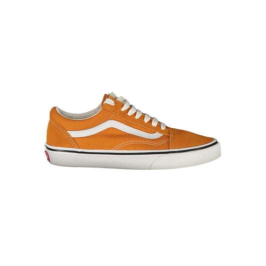Vans Orange Polyester Sneaker with laces, Old Skool design, contrasting details, and logo visible.
