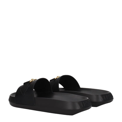 Versace Black Leather Slippers