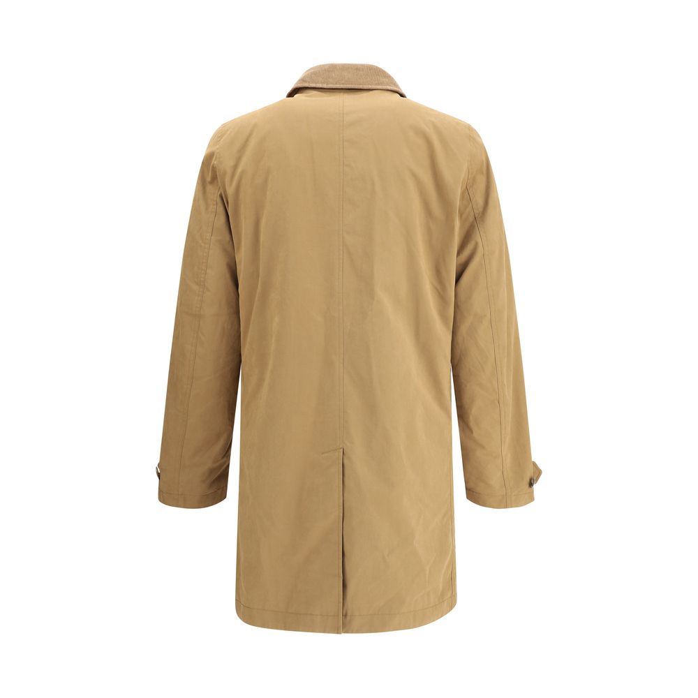 Woolrich Beige Polyester Coat featuring knee-length design with corduroy collar, ideal for winter elegance and functionality.