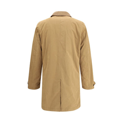 Woolrich Beige Polyester Coat featuring knee-length design with corduroy collar, ideal for winter elegance and functionality.