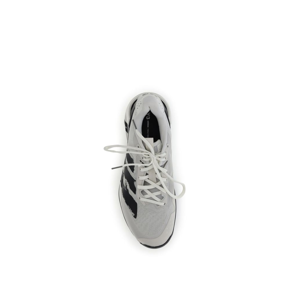 Y-3 White Fabric Athletic Sneakers top view showcasing lace-up closure and textile design for lightweight comfort.