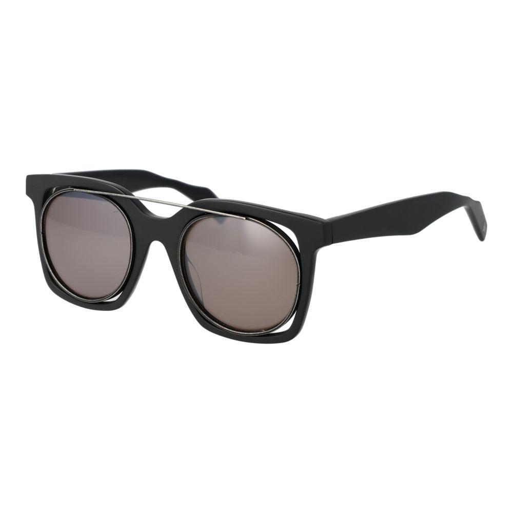 Yohji Yamamoto Gray Unisex Sunglass with grey monel frame and brown lenses, square style, 100% UVA & UVB protection, full-rim design.