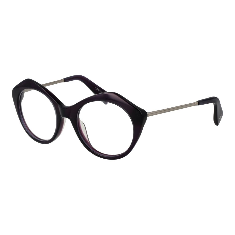 Yohji Yamamoto Purple Women Glasses Frame, round style, full-rim, metal and plastic, demo lenses, size 51-20-140 with branded soft case.