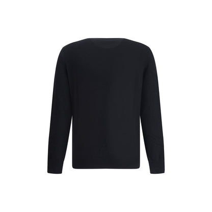 ZEGNA Black Cashmere Cashmere Sweater with ribbed crew neck, cuffs, hem, 100% Kashmir, timeless luxury garment, AW25 collection.