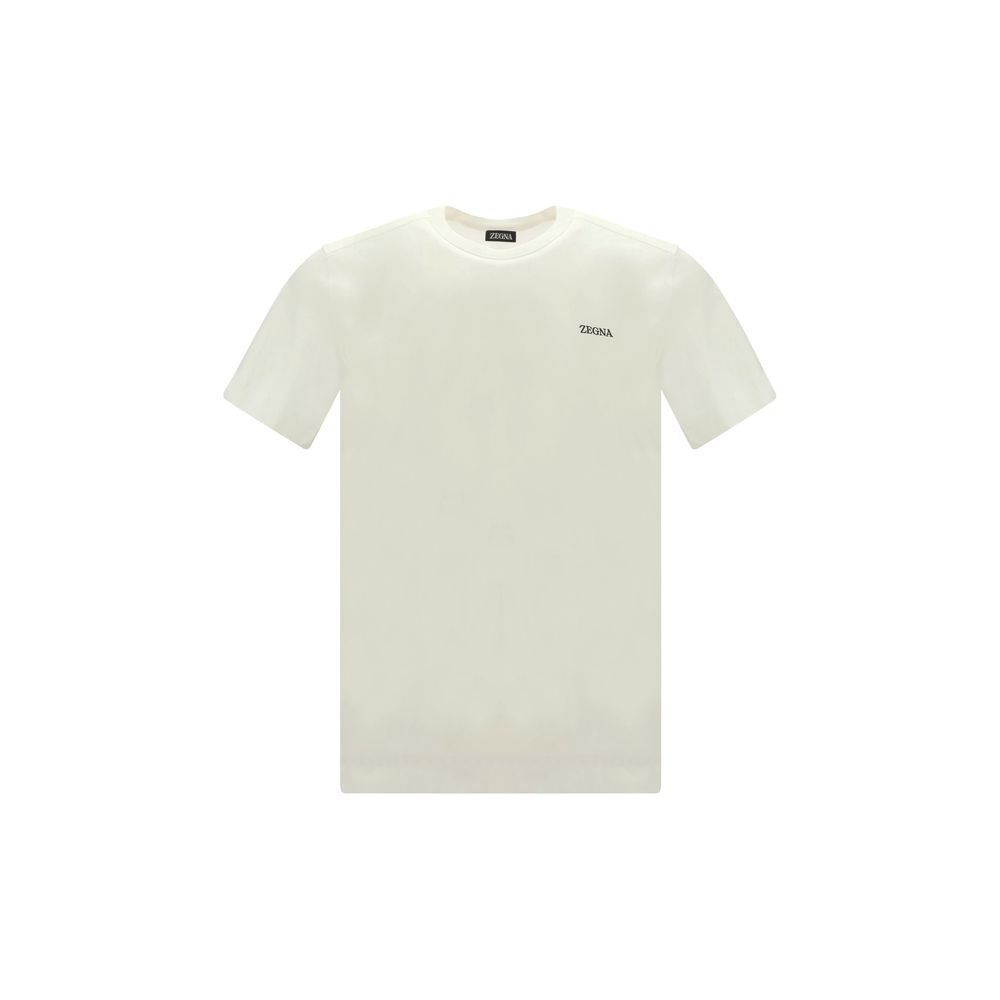 ZEGNA White Cotton T-Shirt with ribbed crew neck and brand monogram, regular fit, 100% cotton, made in Portugal, season AW25.