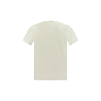 ZEGNA White Cotton T-Shirt with ribbed crew neck and iconic brand monogram, regular fit, made in Portugal.