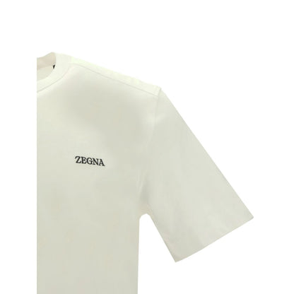 ZEGNA White Cotton T-Shirt with ribbed crew neck and monogram, 100% cotton, made in Portugal.