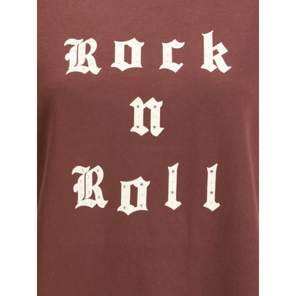 Rock & Roll lettering on Zadig & Voltaire Bordeaux Cotton T-Shirt with rhinestone embellishments, 100% cotton fabric.