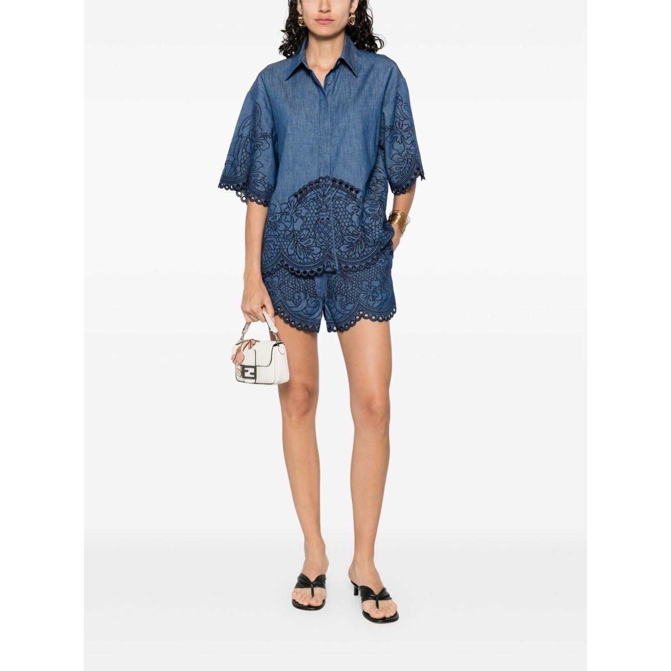 Zimmermann Coco Embroidered Denim Shirt Shirts