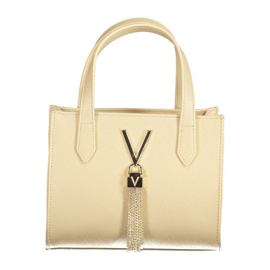 Valentino Bags beige handbag with logo and tassel, featuring two handles and removable strap for versatile styling.
